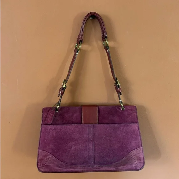 👜Vintage Y2K Coach Burgundy Suede &Leather shoulder bag(9664)